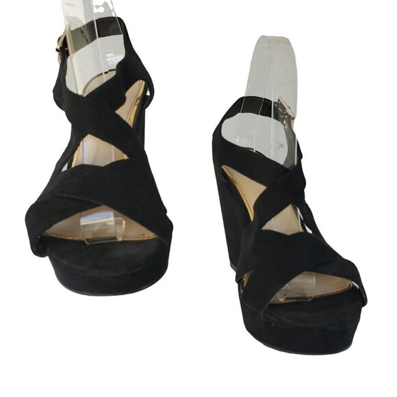 Bershka Black Suede Leather Sandals Wedge Platform Women Shoe Size US 7.5  EU 38 - Picture 5 of 10